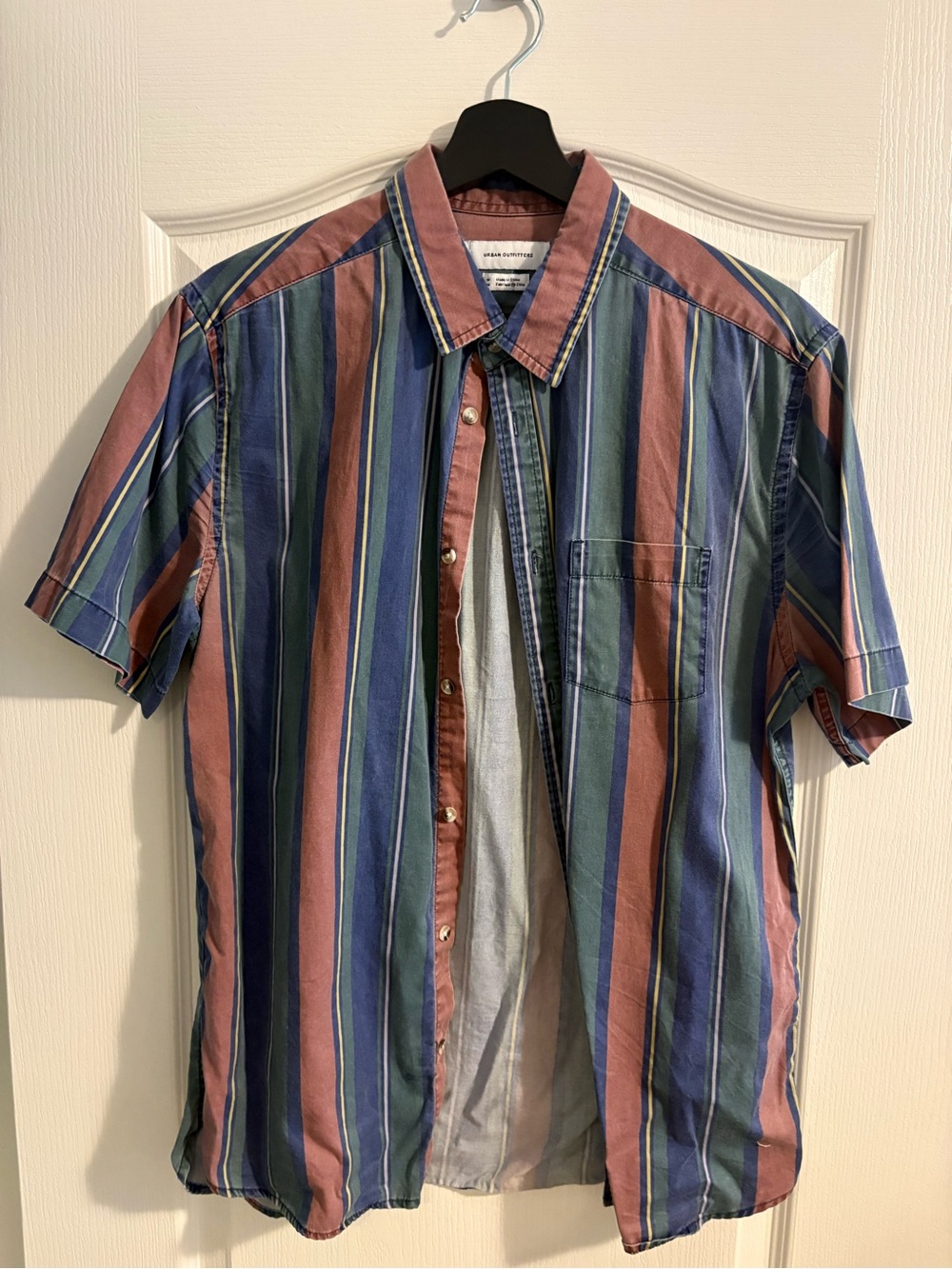Urban Outfitters Striped Short-Sleeve Button-Down Shirt - Blue, Green & Rust